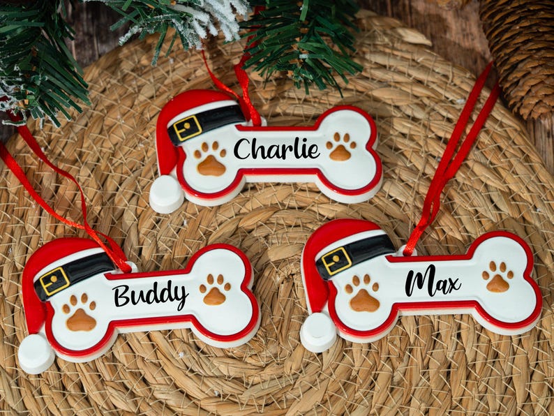 Custom Dog Paw Ornament,Personalized Pet Bone Xmas Decoration, New Puppy Gift 2025,Resin Christmas Tree Ornament for Dog Owner, Pet Keepsake