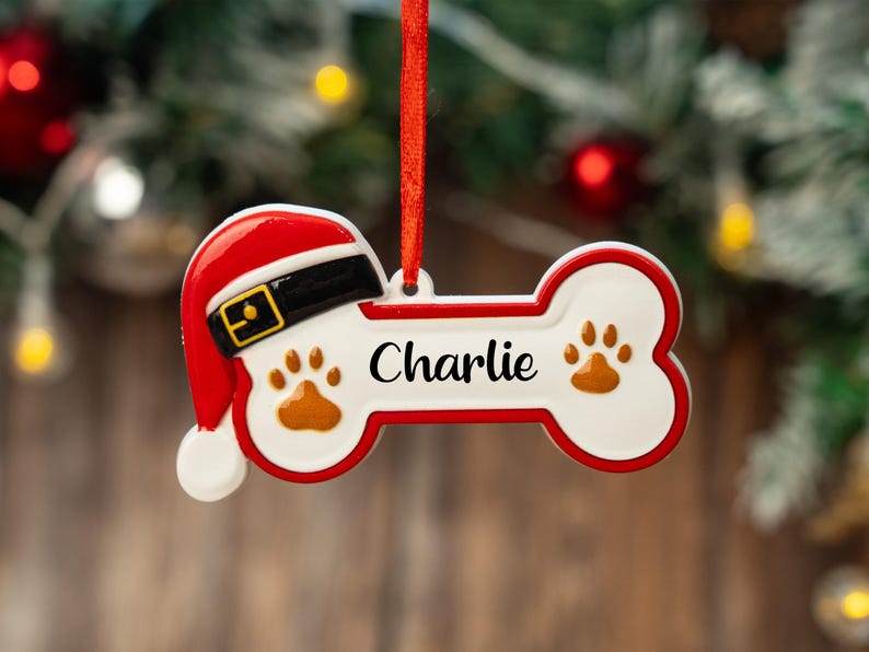 Custom Dog Paw Ornament,Personalized Pet Bone Xmas Decoration, New Puppy Gift 2025,Resin Christmas Tree Ornament for Dog Owner, Pet Keepsake