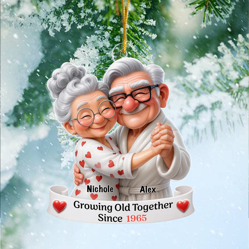 Personalized Old Couple Dancing Acrylic Ornament, Growing Old Together, Christmas Gift For Couple, For Her, For Him, For Grandparents
