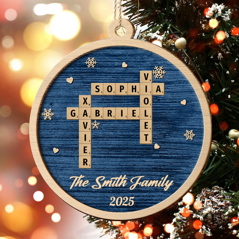 Crossword Christmas Family Name - Personalized 2-Layered Wooden Ornament