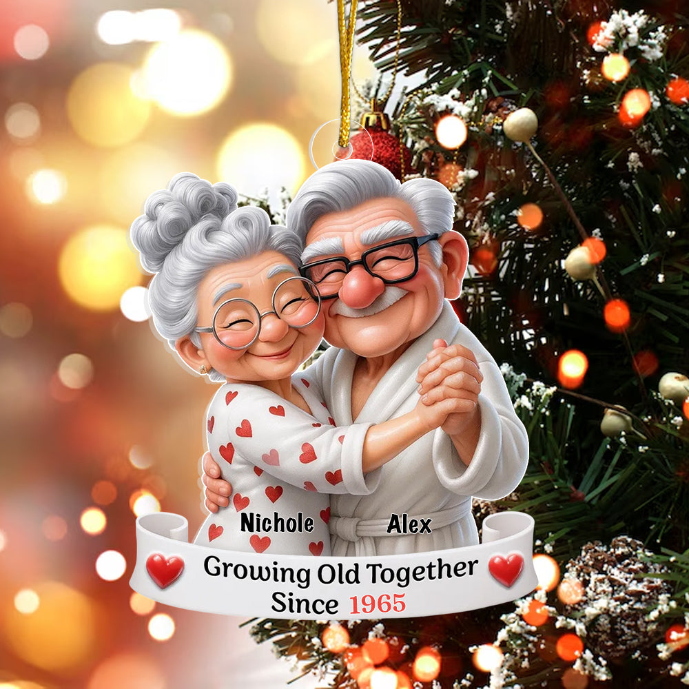 Personalized Old Couple Dancing Acrylic Ornament, Growing Old Together, Christmas Gift For Couple, For Her, For Him, For Grandparents