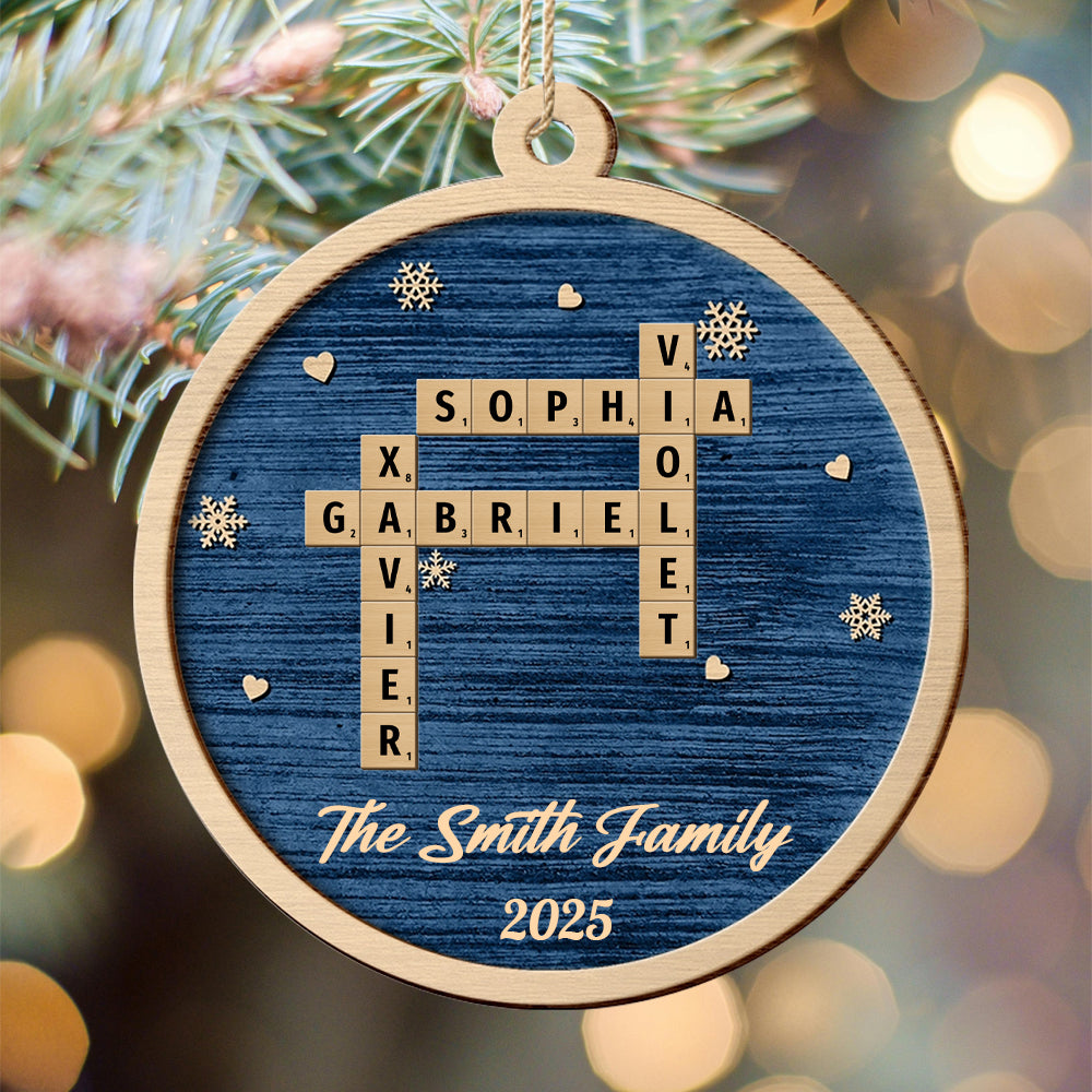 Crossword Christmas Family Name - Personalized 2-Layered Wooden Ornament