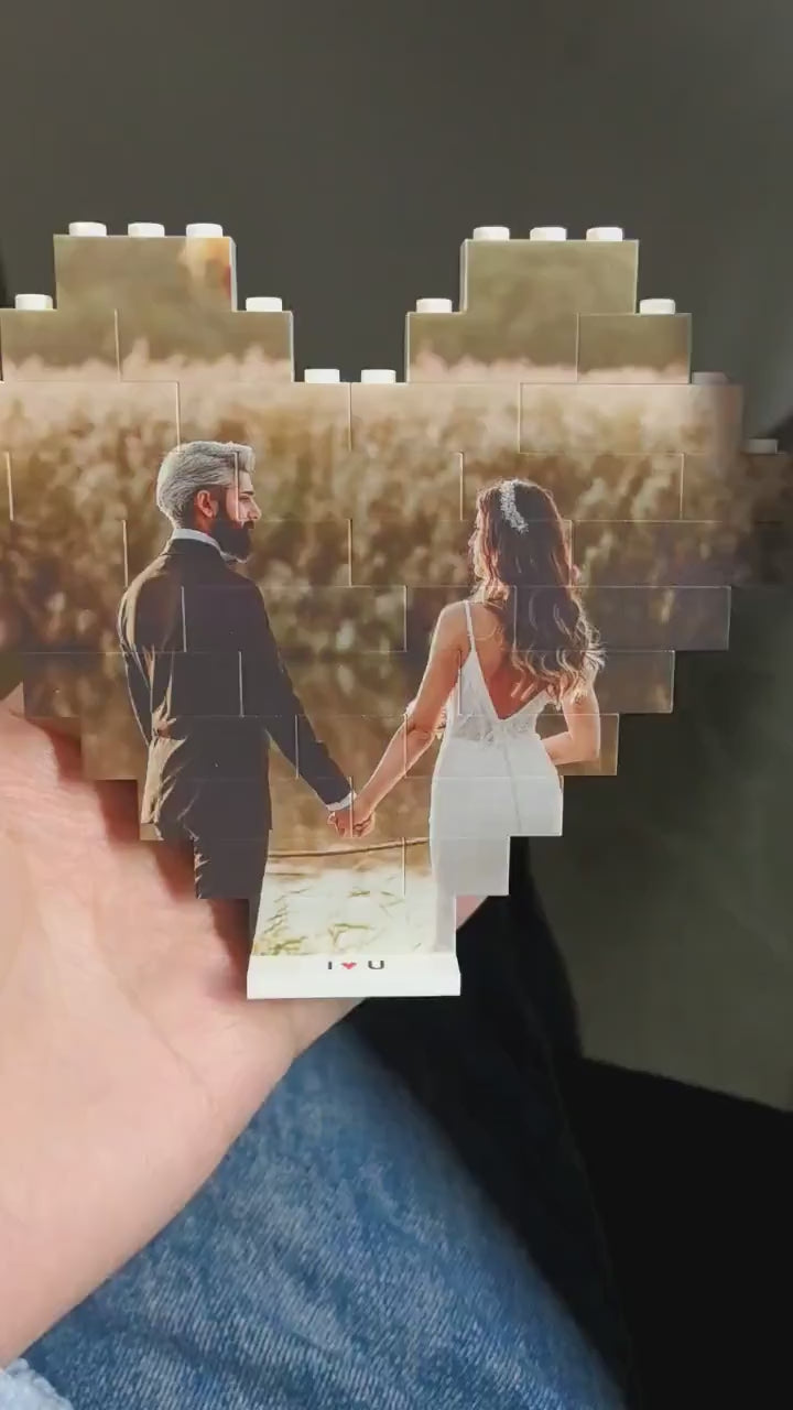 Heart Shaped Photo Blocks, Personalized Picture Building Block with Stand, Cute Gift for Couple