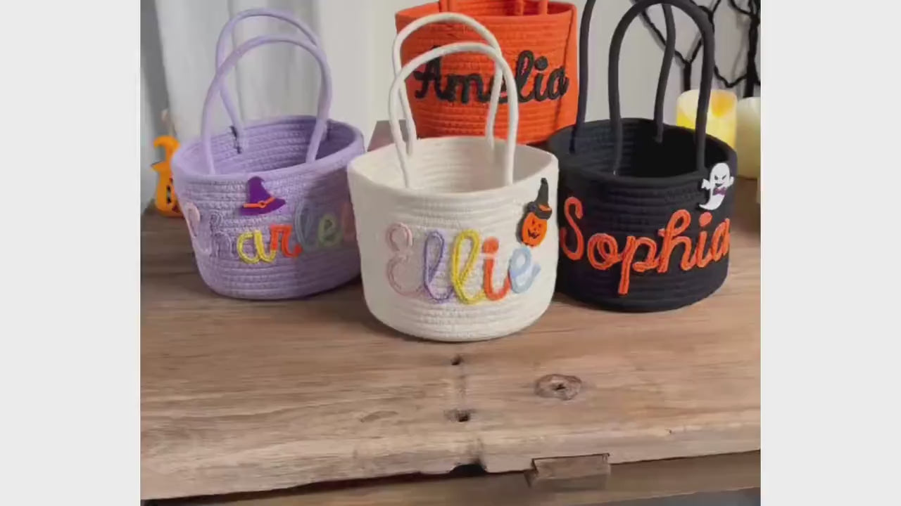 Personalized Halloween Cotton Basket, Custom Name Trick-or-Treat Bag, Custom Baby Shower Name Basket