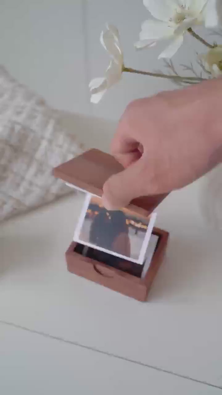 Pull Out Photo Album Custom Wooden Photo Box Personalized Memory Keepsake Box